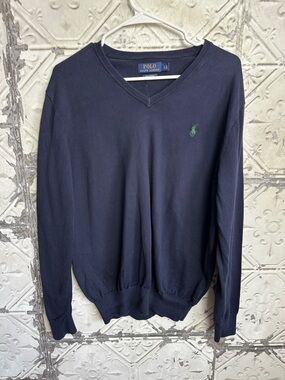 Ralph Lauren Navy V-Neck Sweater Pima cotton